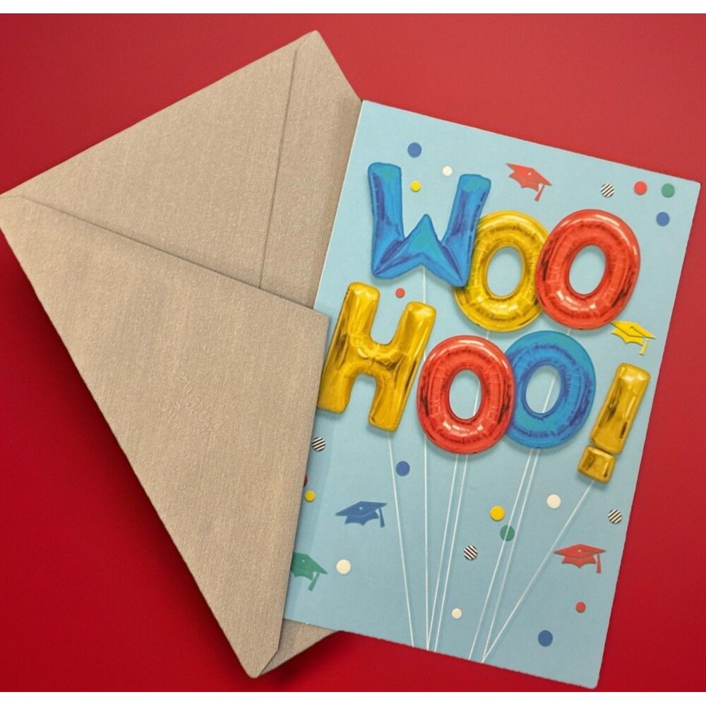 Hallmark Graduation Card: Woohoo Balloons Work Hard Achieve Much Shine Bright